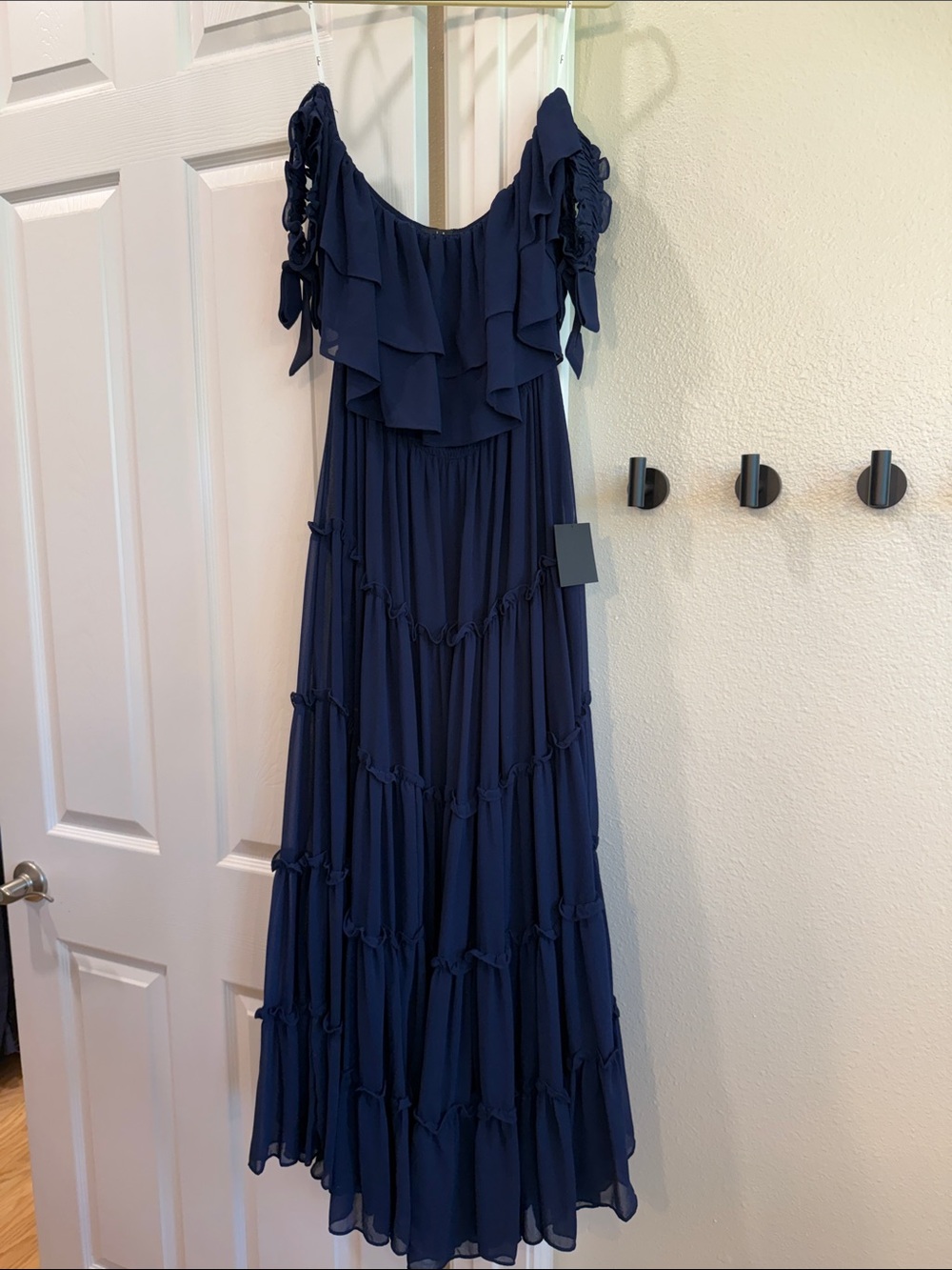 Lulu's Navy Off-Shoulder Ruffle Tiered Maxi Dress